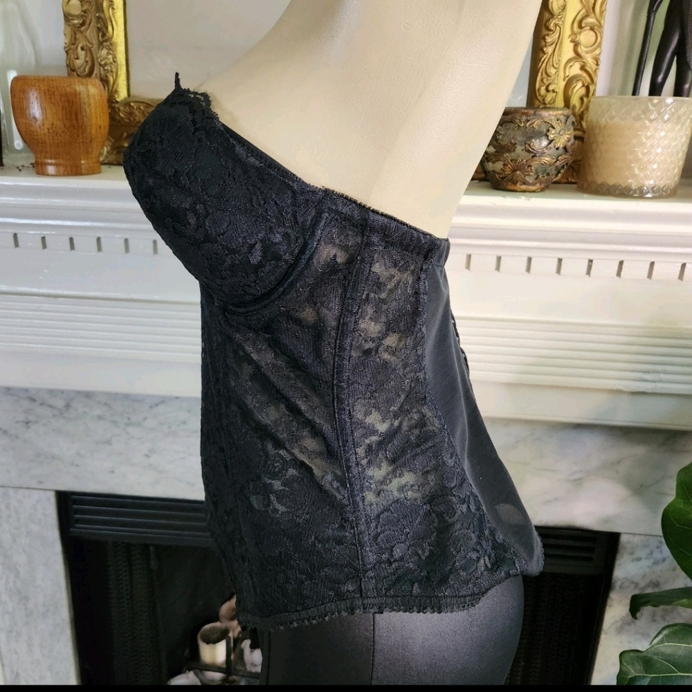 Vintage 90s Goddess Black Lace Bustier Hook Eye Boned Sheer Size 38C - Picture 5 of 8